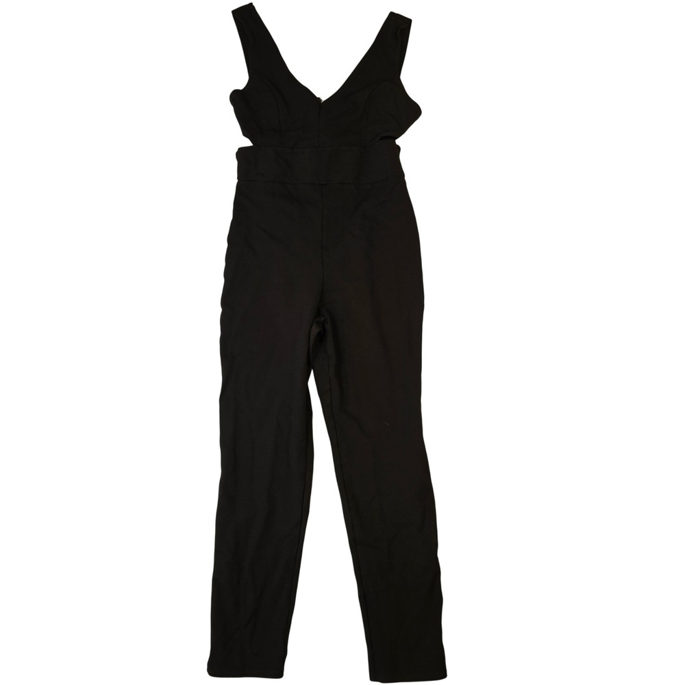 Rolla Coster Black Sleeveless V-Neck Cutout Jumpsuit Medium Tapered Leg Zip Back